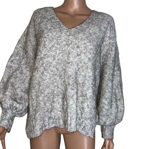 Sweater Wool Alpaca blend sweater Angie V-neck balloon sleeve tan/white SZ M